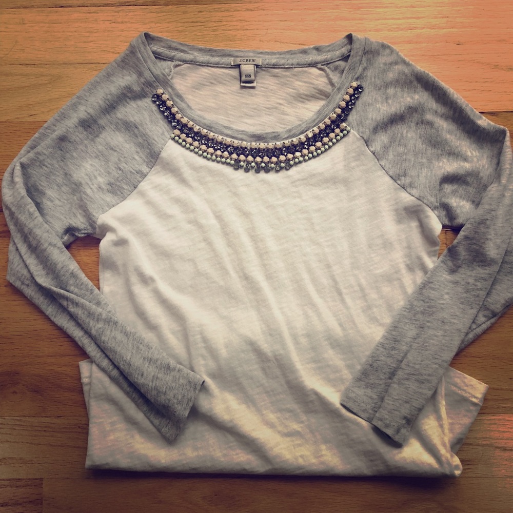 JCrew Baseball Tee with Beaded Embellishments